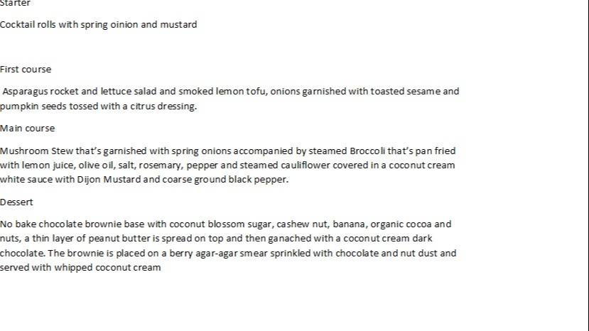French Menu Vegan