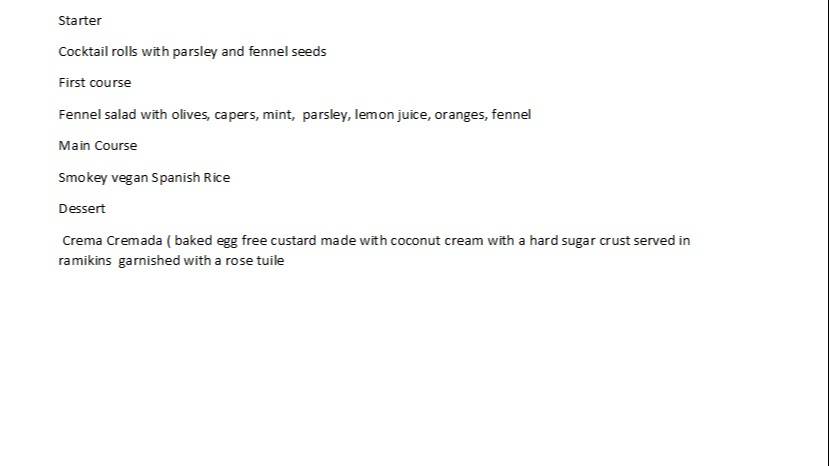 Mexican Menu Vegan