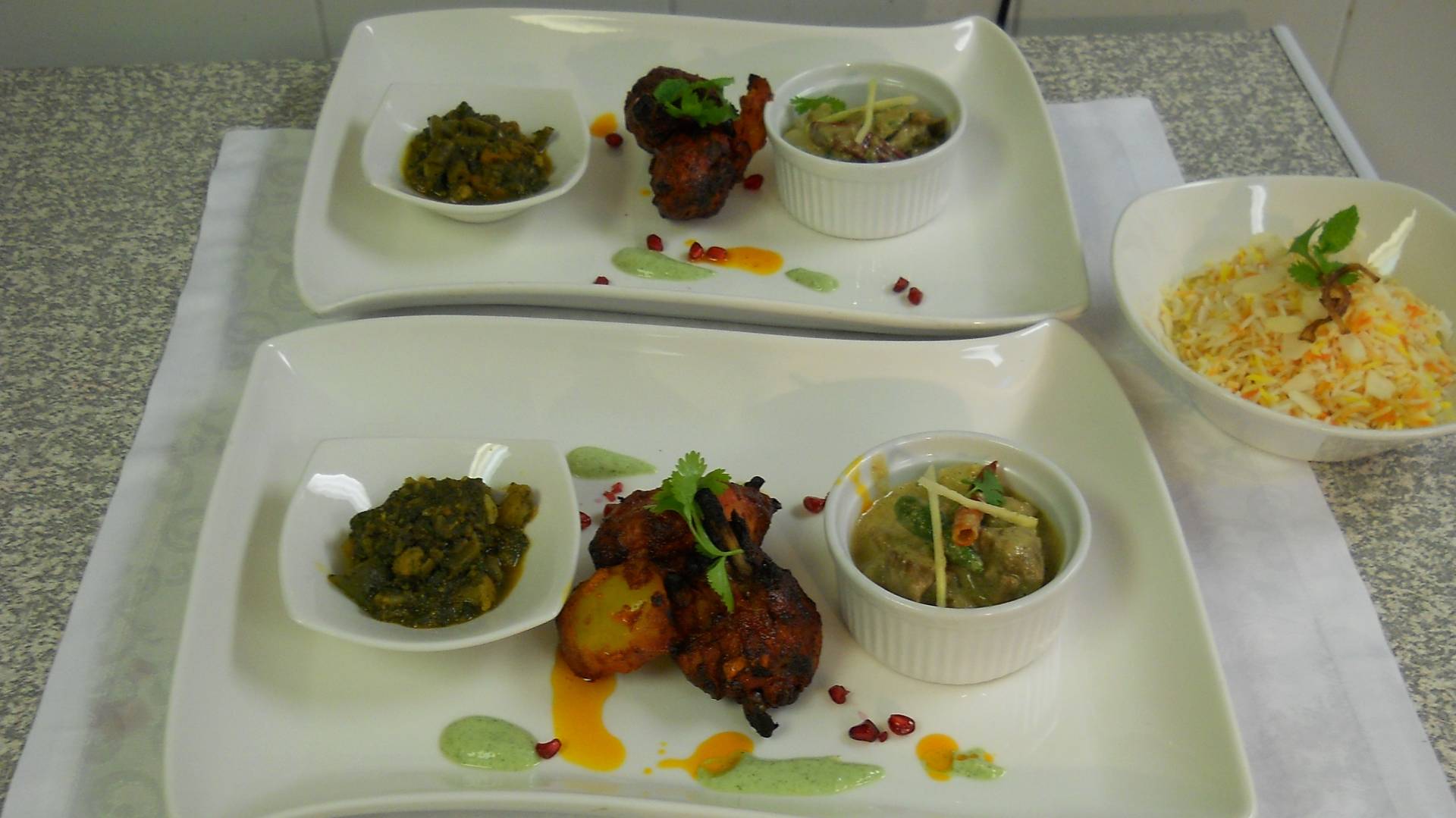 Tandoori Tangri and Coriander Flavoured Creamy Lamb,Saffron Pilaf,Vege Miloni Tarkari[1].JPG