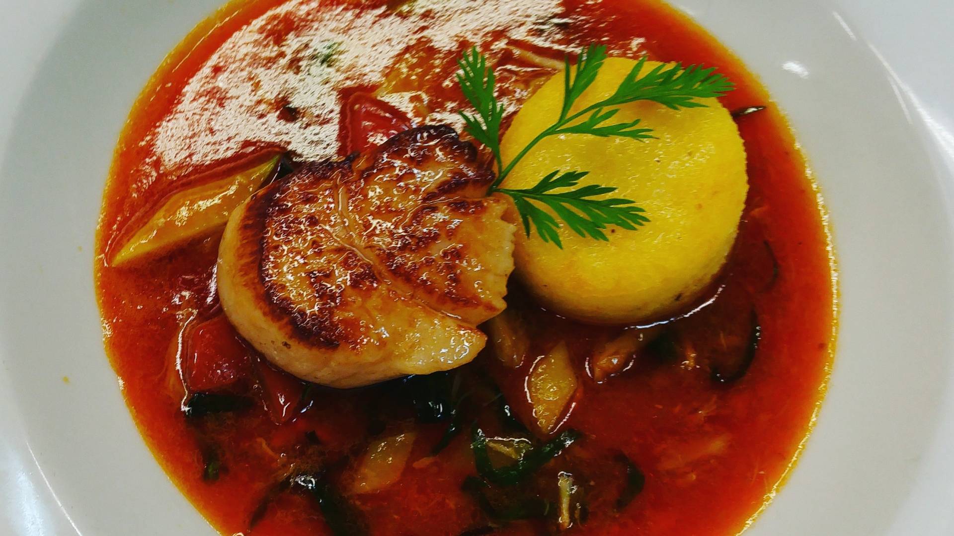 Seared Scallop Crispy Polenta Lobster Broth.jpg Seared Scallop Crispy Polenta Lobster Broth.jpg