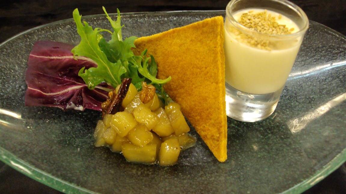 Goat cheese panocotta with apple chutney & buttered Crisp (2).JPG