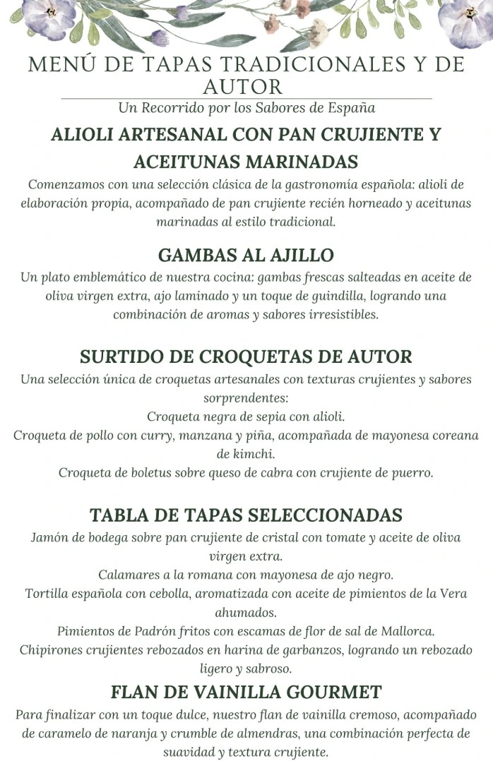 ESPAÑOL "MENÚ DE TAPAS TRADICIONALES Y DE AUTOR"