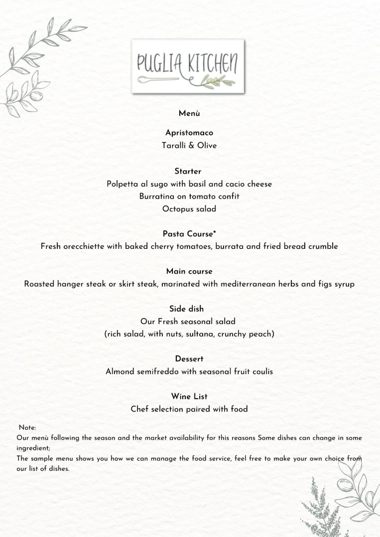 Summer sunset menu