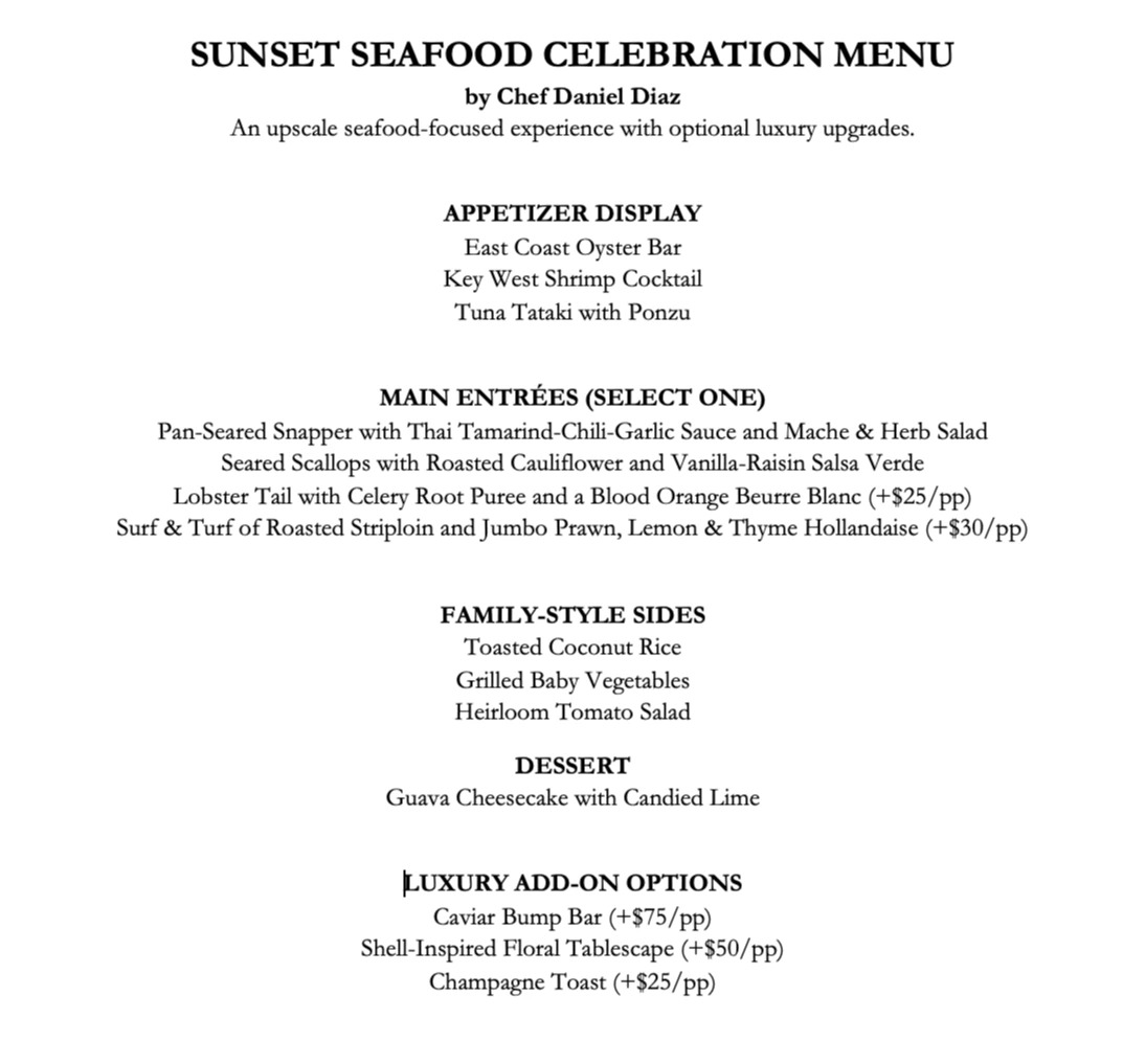 SUNSET SEAFOOD CELEBRATION MENU