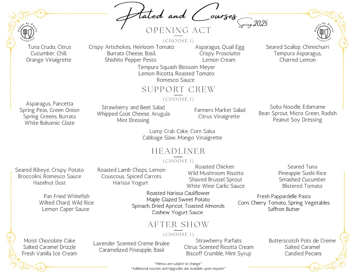 Plates By Payne, Plated Courses
