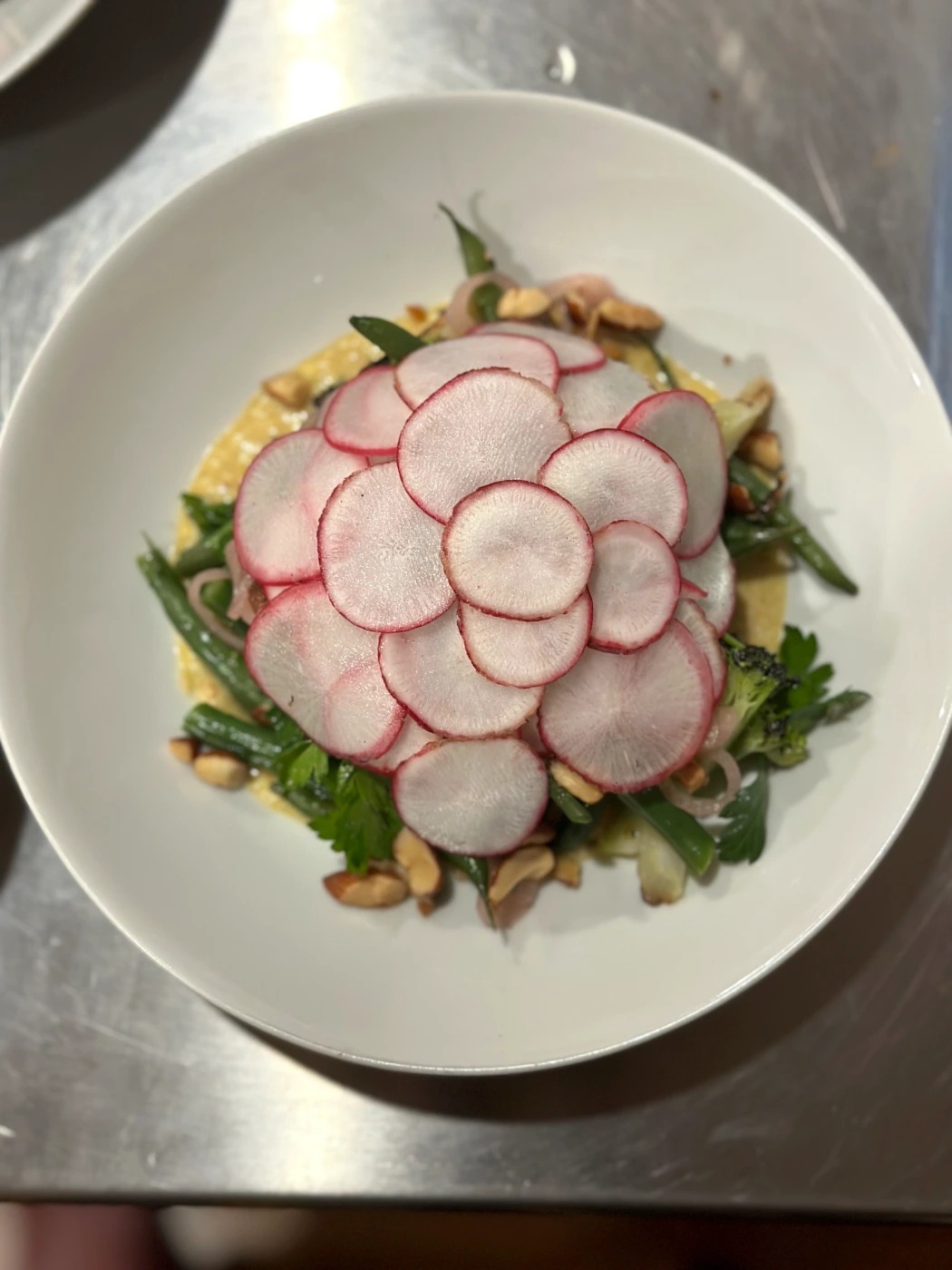 Salad Nicous- charred brocoli and green bean, sauce garbish, toasted almonds, shaved raddish .jpg