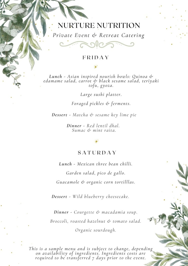 2 day retreat menu - Vegan