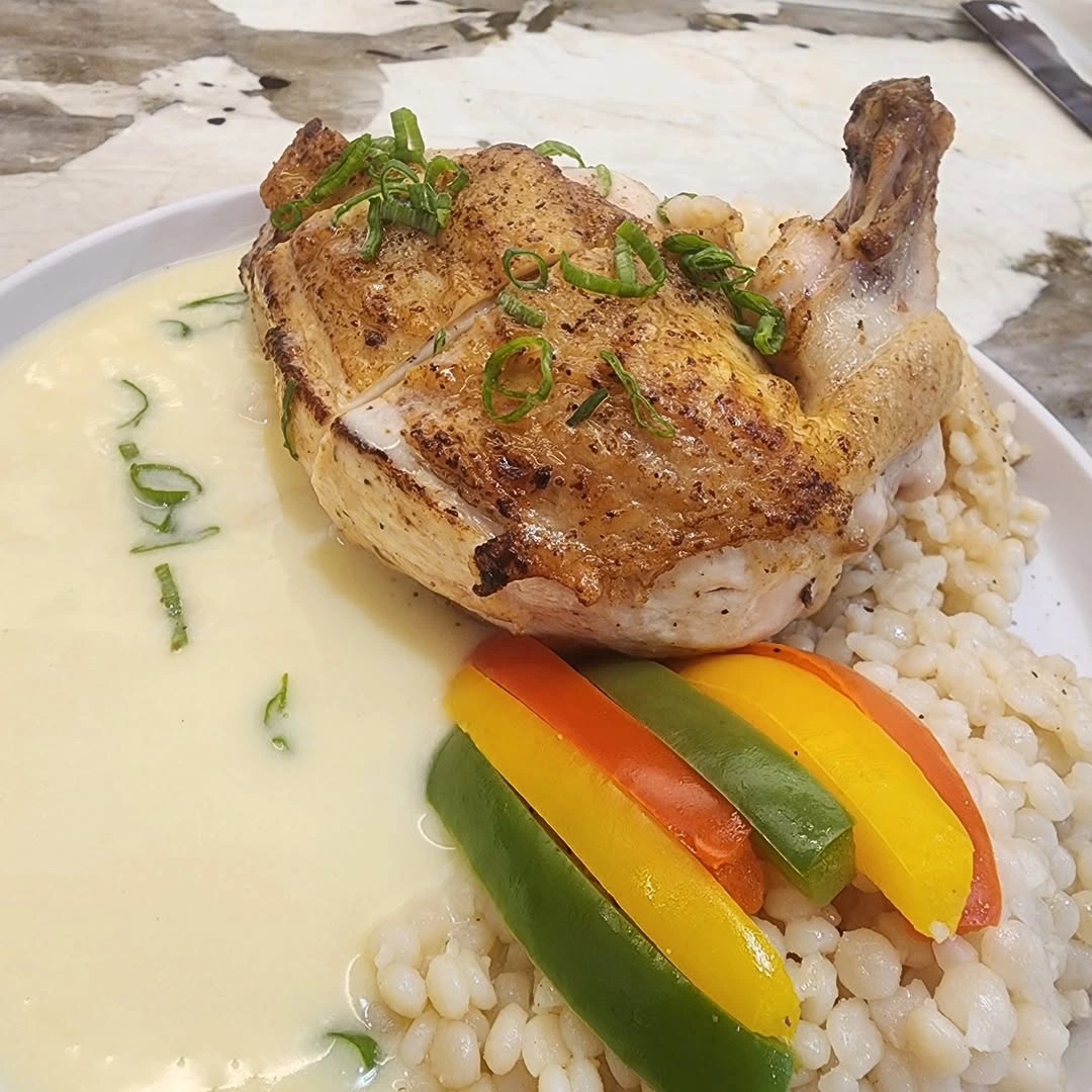 Nice chicken dinner with pearl couscous, bell peppers, and Beurre Blanc..png Nice chicken dinner with pearl couscous, bell peppers, and Beurre Blanc..png