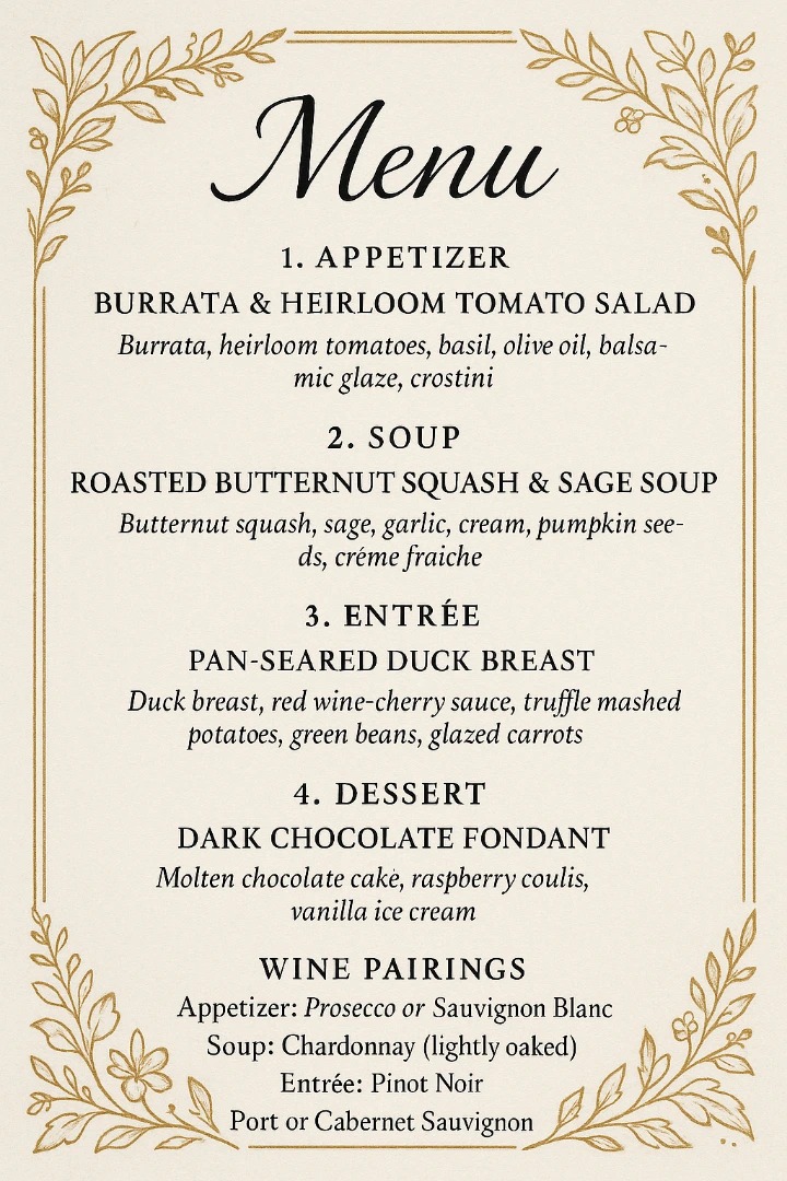 Fresh 4 Course Dinner