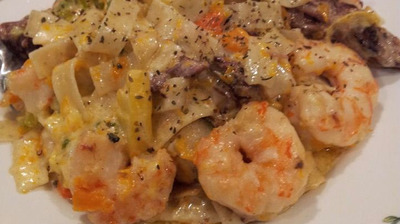 Shortribs and shrimp alfredo