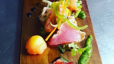 Trio of Bluefin Tuna with melon and corriander pesto