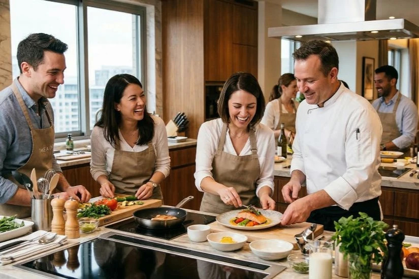A group of colleagues enjoying a team-building activity together