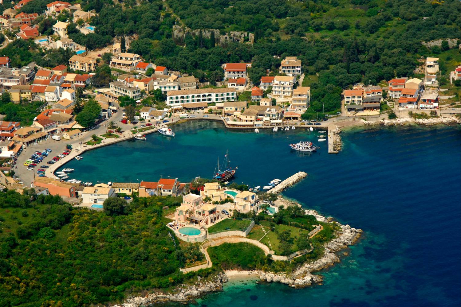 Areal view of Kassiopi Bay - Take a Chef