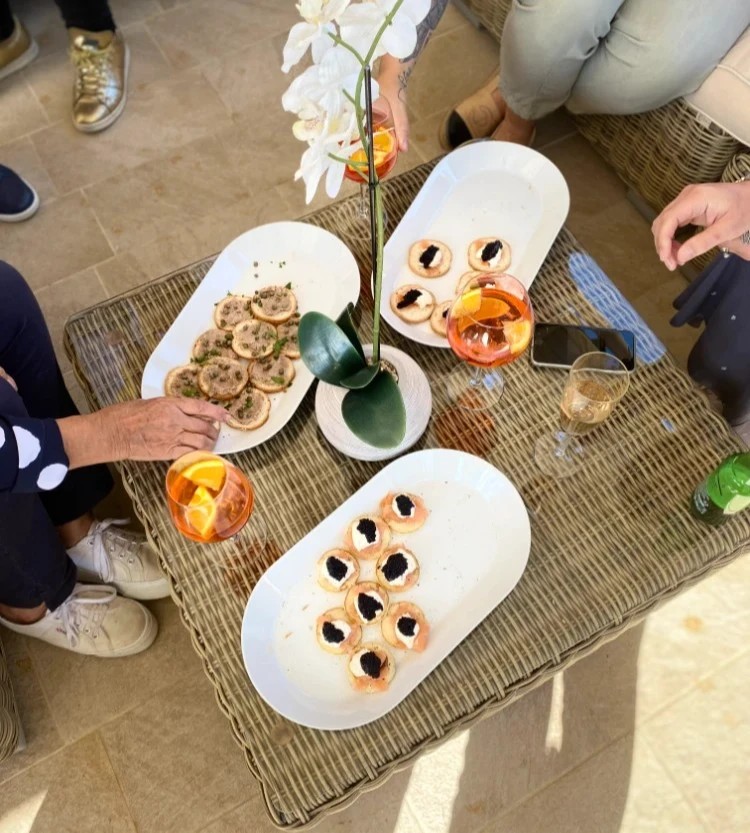 Mini bbq pork medallions topped with assorted garnishes