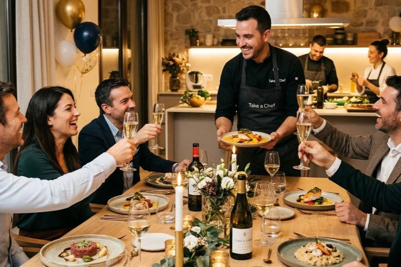 A festive corporate celebration with an elegantly set dining table